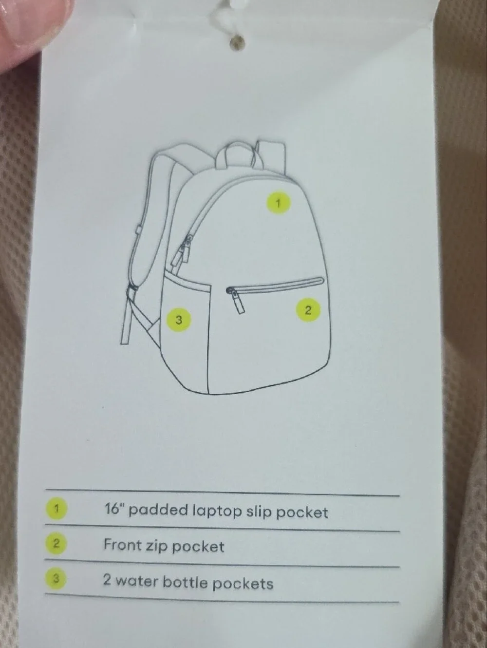 All In Motion Air Mesh Backpack, NWT, Cream.